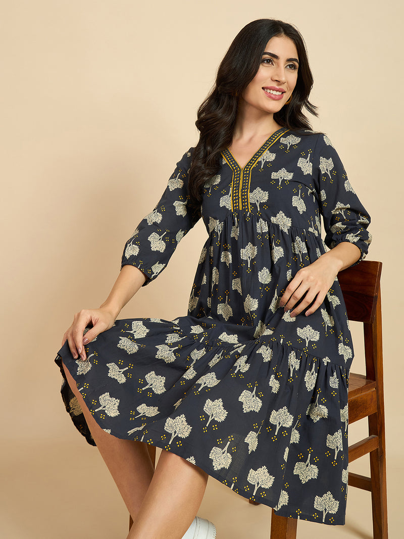 Abstract Printed Cotton Fit & Flared Dress