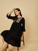 Embroidered Black Solid Dress