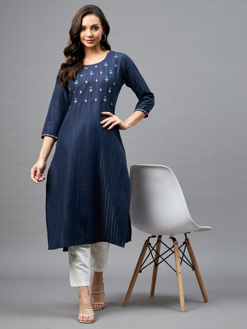 Blue Straight Cotton Kurta