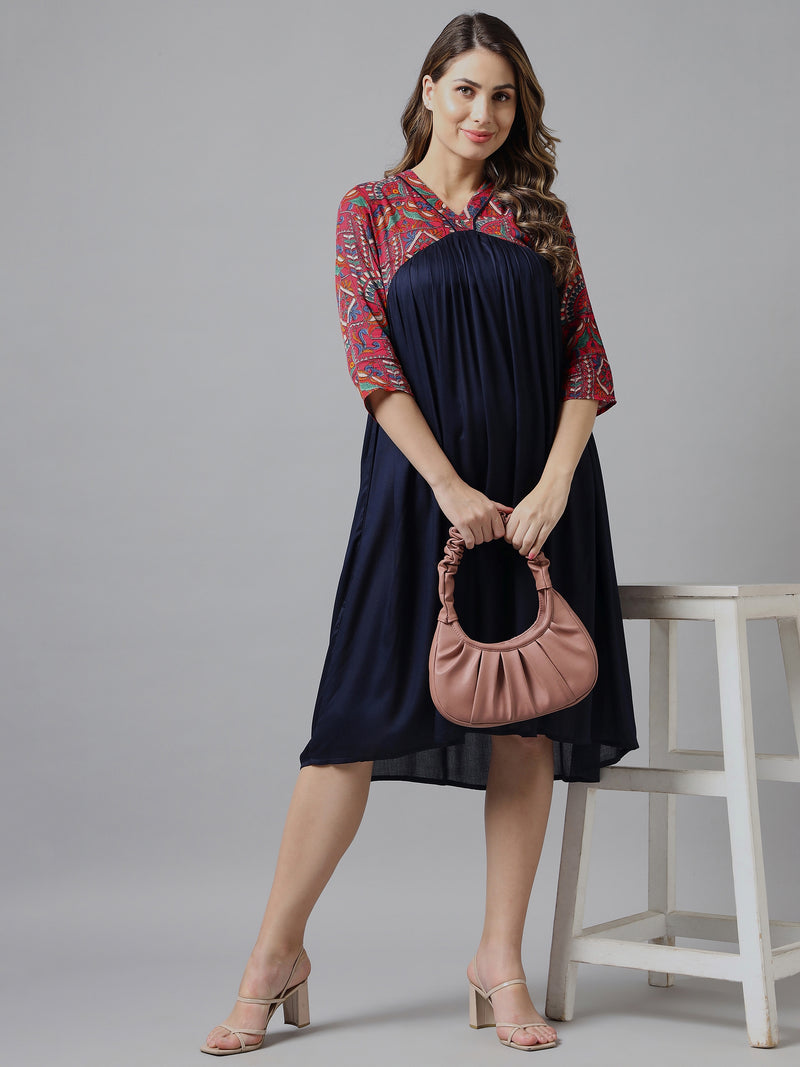 V-Neck Gathered Dress