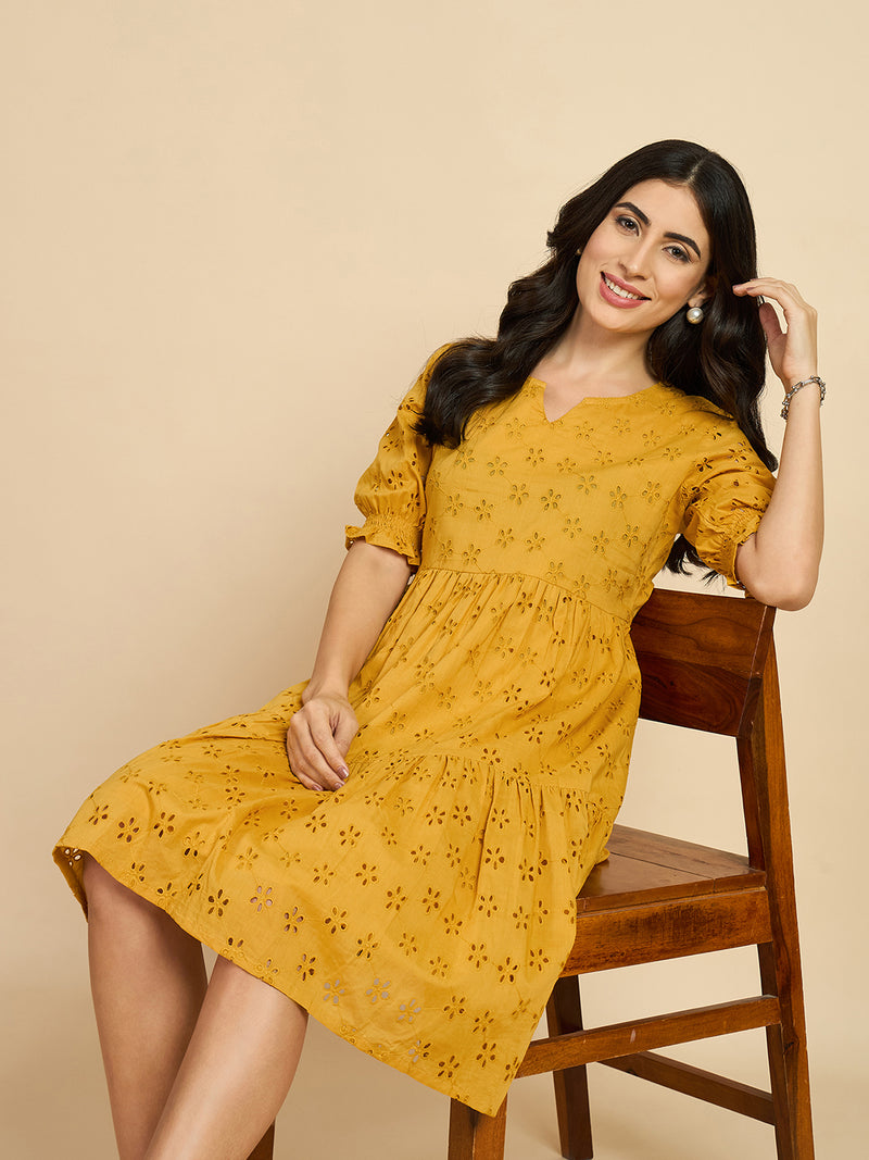 Schiffli Cotton Fit & Flared Dress Azirawoman.com Schiffli Cotton Fit & Flared Dress Azirawoman.com