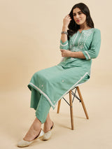 Embroidered Kurta With Palazzo Set