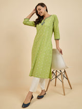 Green Cotton Straight Kurta