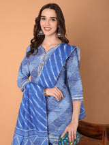 Bandhani Printed Kurta Set With Sharara & Dupatta Set