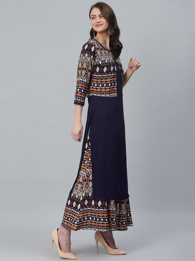 Abstract Printed Kurta Set With Palazzo & Jacket