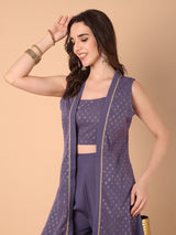 Printed Top with Front Open Embellished Shrug With Sahara Set