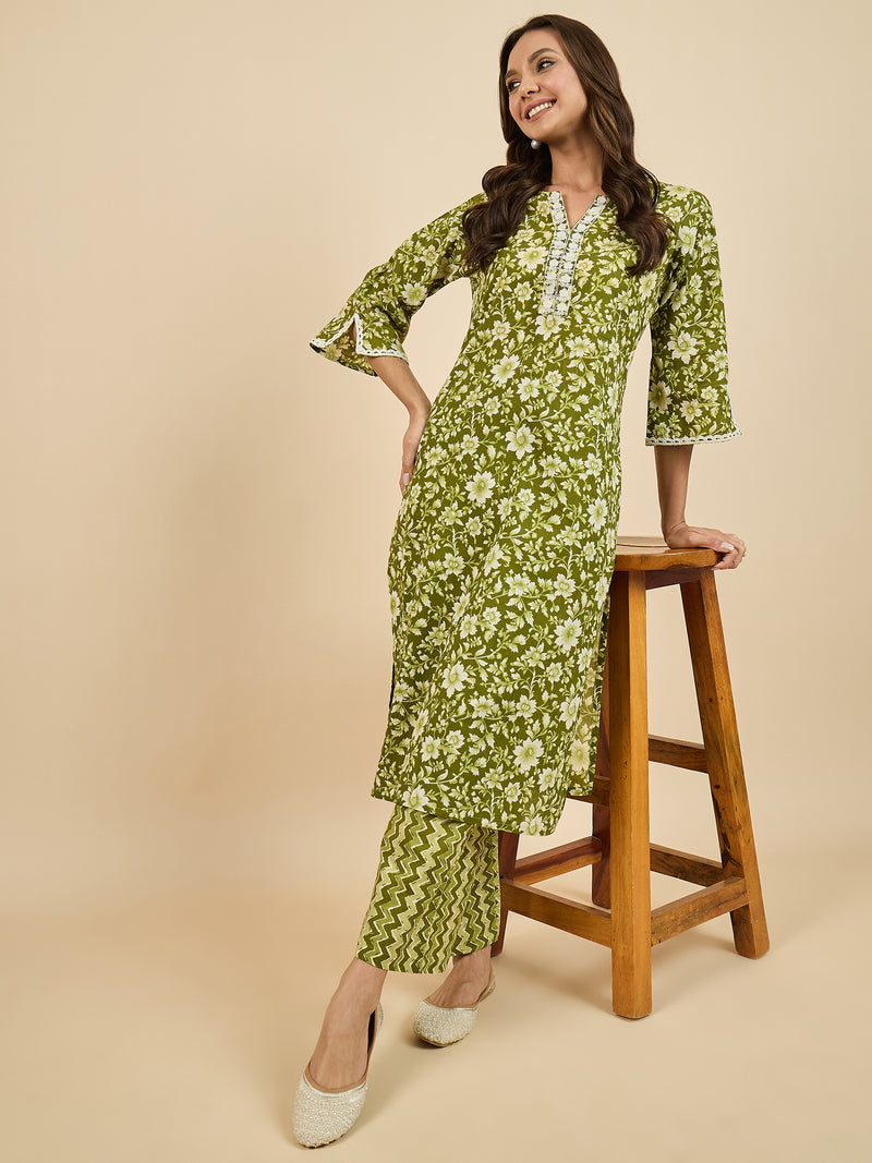 Floral Printed Kurta With Palazzo Set