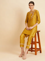 Tafeta Yellow Embroidered Co-Ords