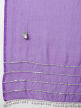 Lavender Solid A-Line Kurta Palazzo and Dupatta Set