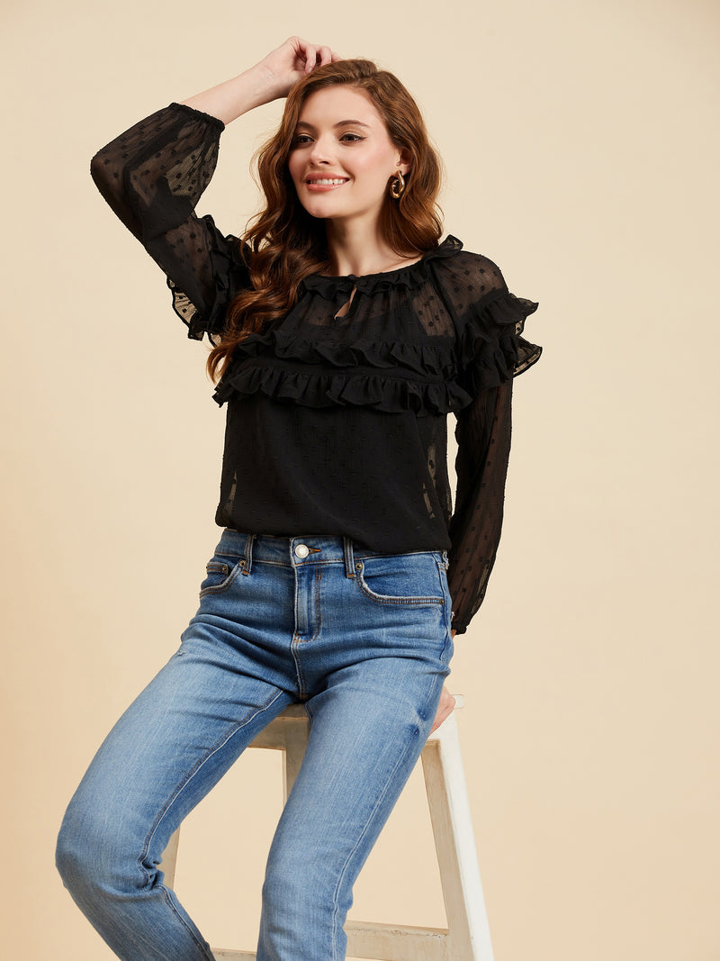 Black Dobby Georgette Top