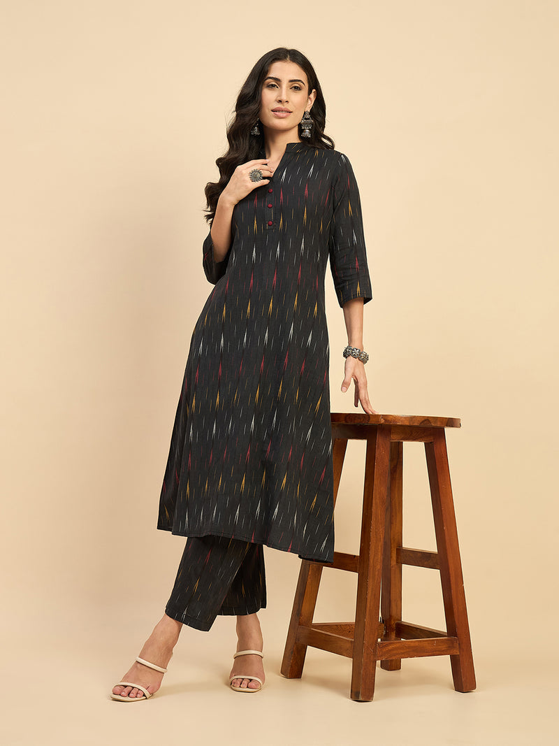 Ikat Print Kurta With Palazzo Set