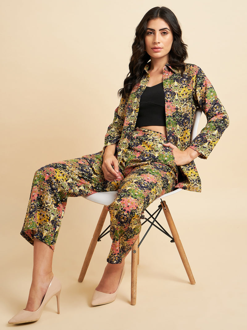 Multicoloured Floral printed Crepe Co-Ords