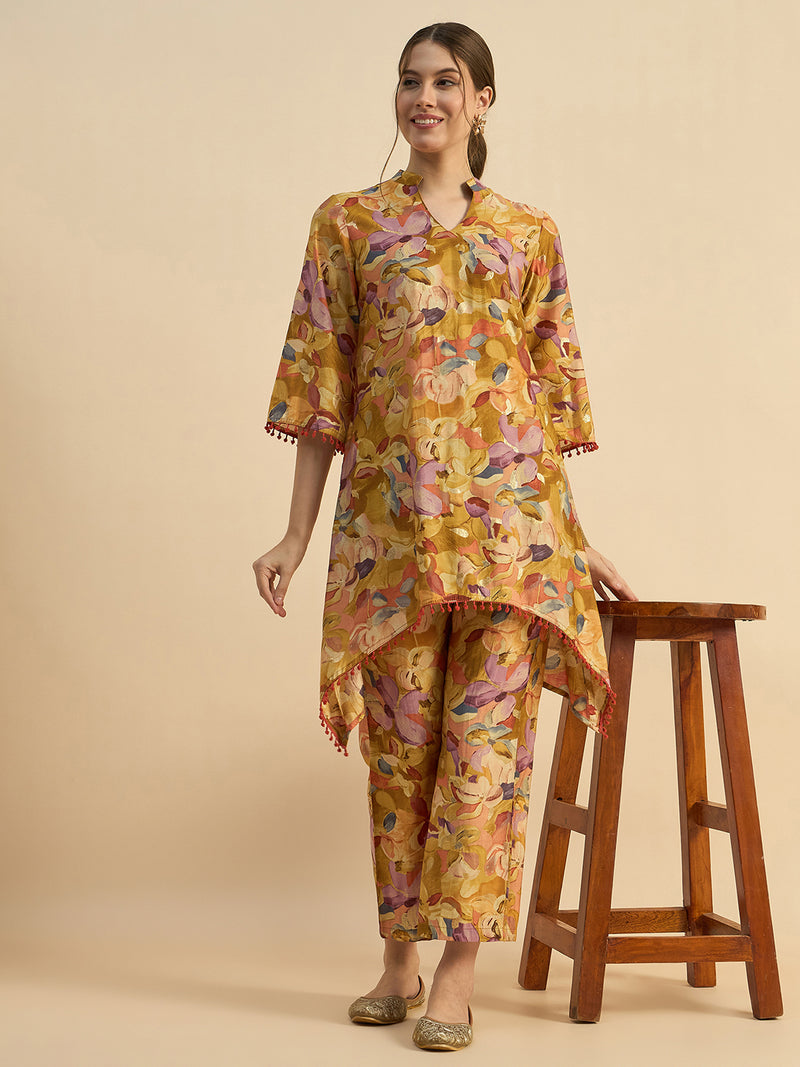 Mandarin collar Floral Printed Co-Ords Set