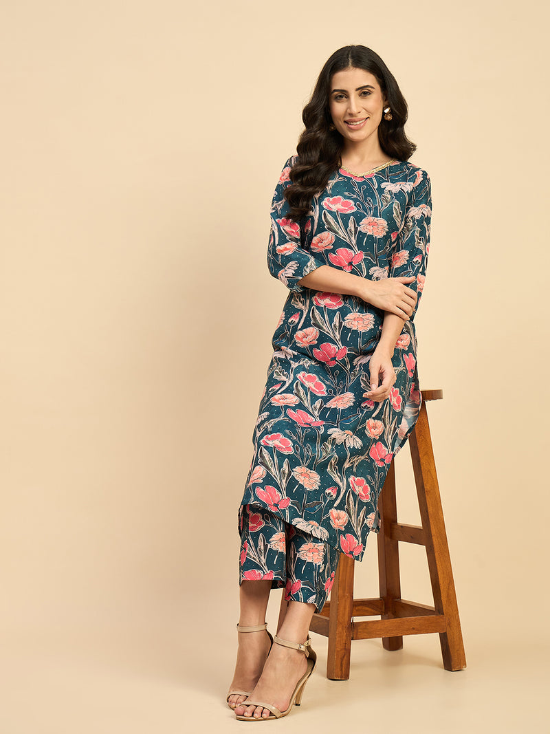 Floral Printed Kurta With Palazzo Set