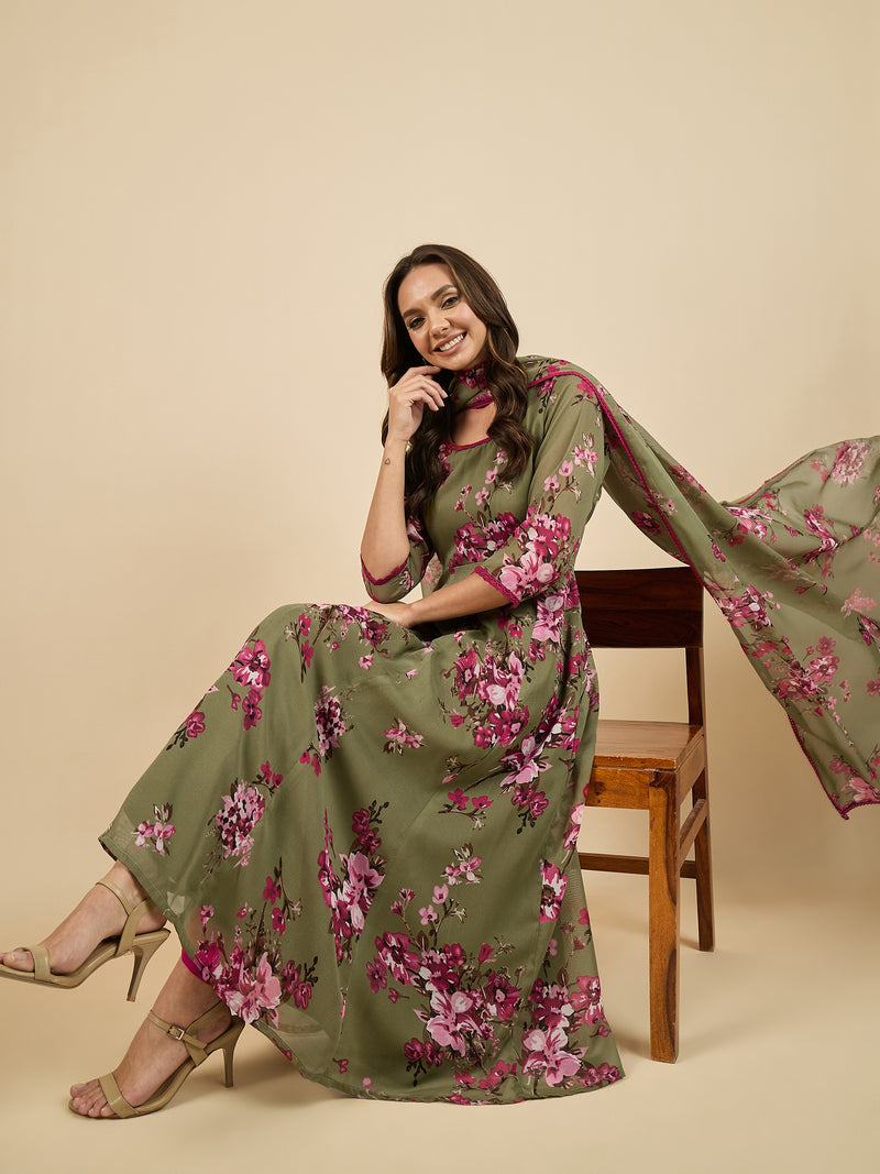 Floral Printed Kurta With Dupatta Set