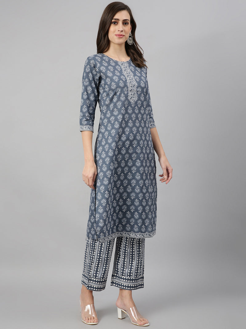 Floral Printed Kurta With Palazzo & Dupatta Set