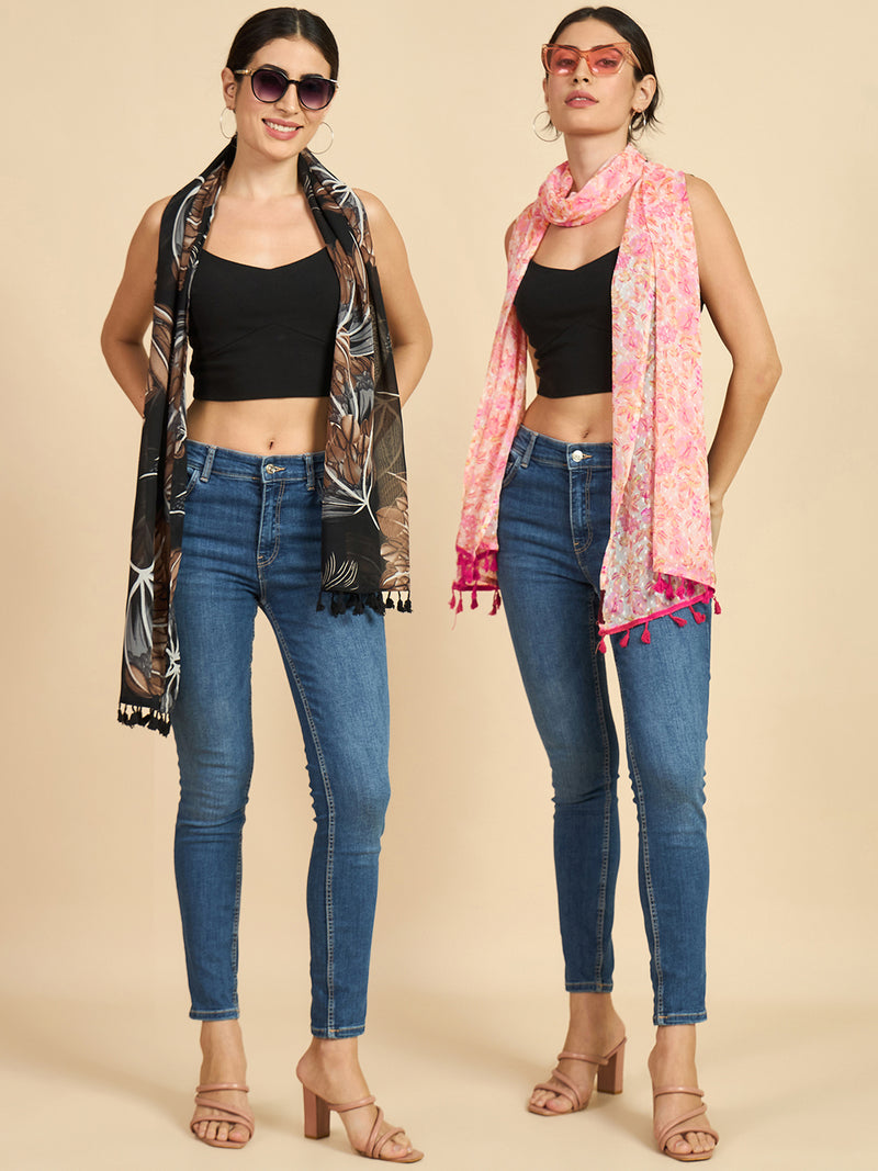 Pink & Black Combo Of 2 Stoles