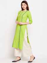 Lime Green Embroidered Straight Kurta