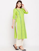 Lime Green Embroidered Straight Kurta