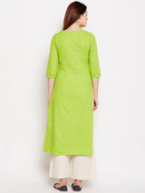 Lime Green Embroidered Straight Kurta