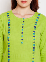 Lime Green Embroidered Straight Kurta