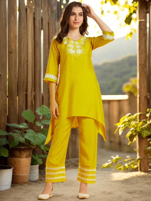 Yellow Embroidered Co-Ord Set