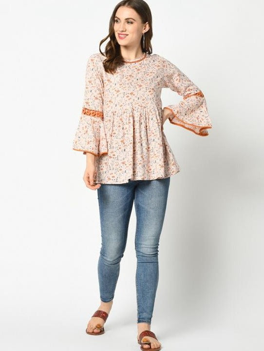 Floral Printed Flared Top