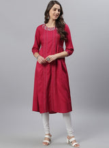 Maroon Embroidered Kurta