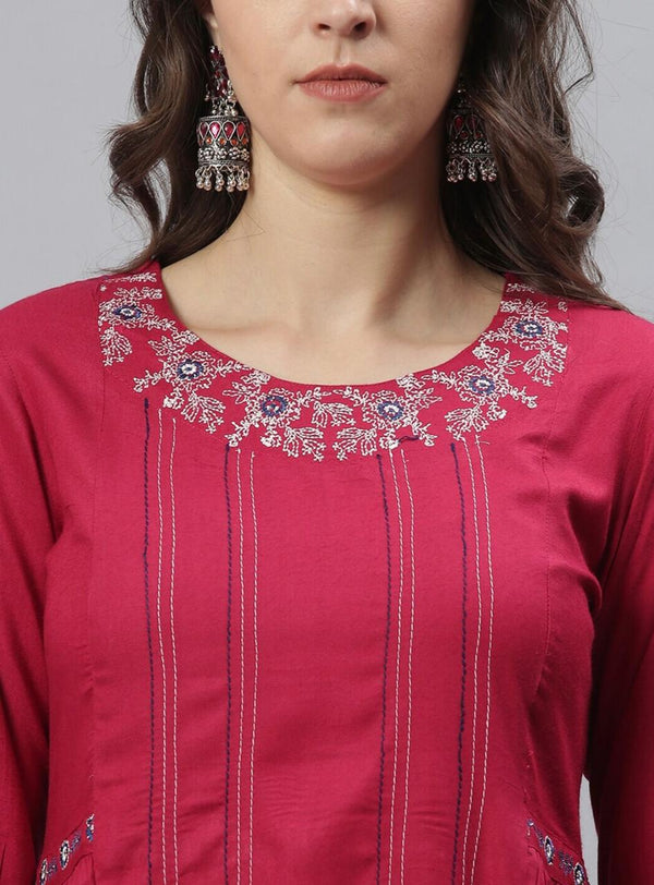 Maroon Embroidered Kurta