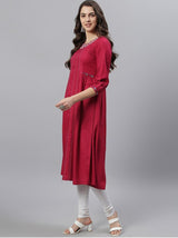 Maroon Embroidered Kurta