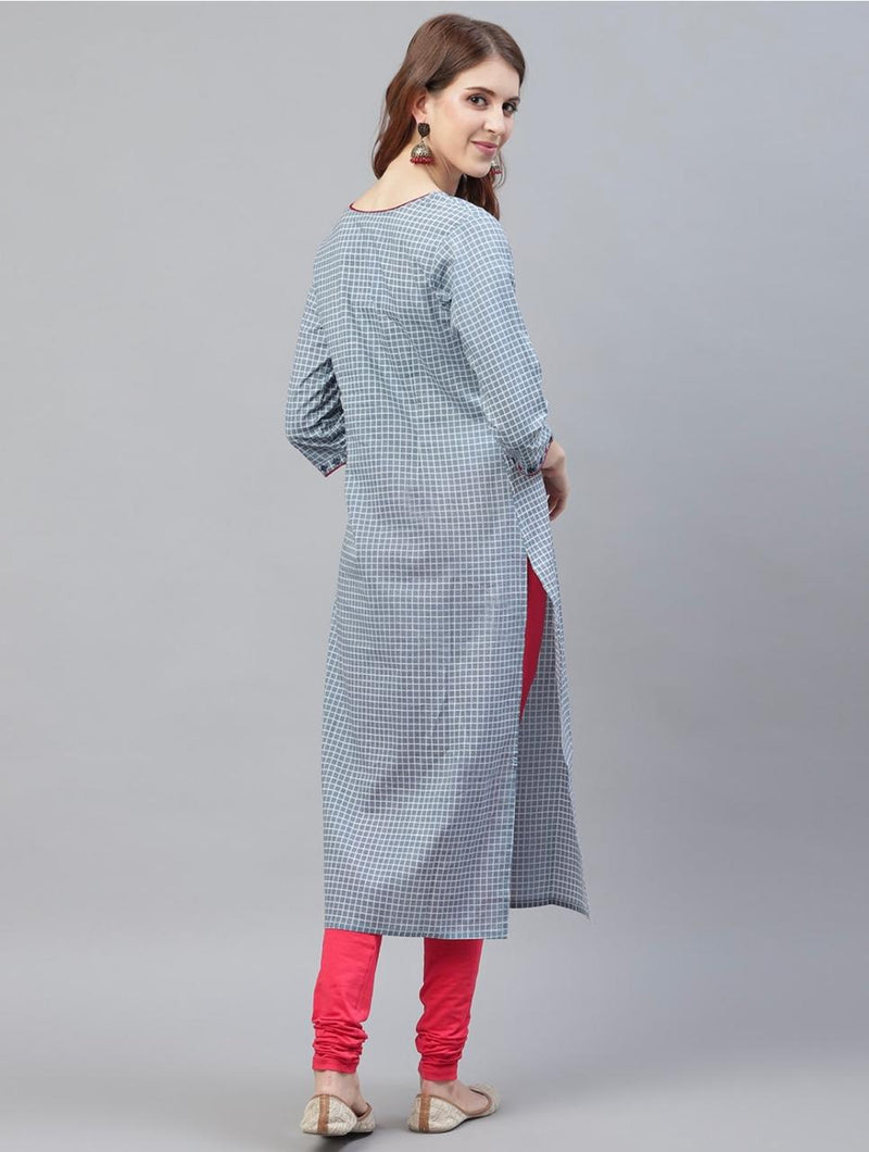 Blue & Grey Straight Kurta