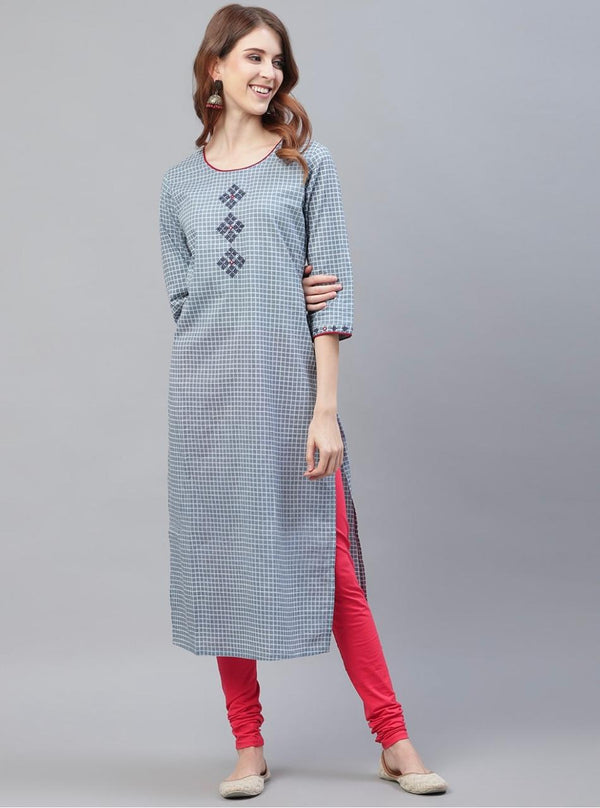 Blue & Grey Straight Kurta