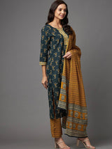 Ethnic Motif Printed Kurta With Dupatta & Palazzo Set