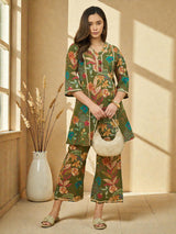 Azira Women’s Printed Cotton Kurta with Palazzo Co-ords Set | 3/4th Sleeve