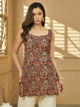 Azira Cotton Printed Sleeveless Tunic | Square Neck | Deep Back Design