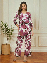 Azira Women’s Printed Top with Palazzo Co-ords Set | V-Neck | 3/4th Sleeve