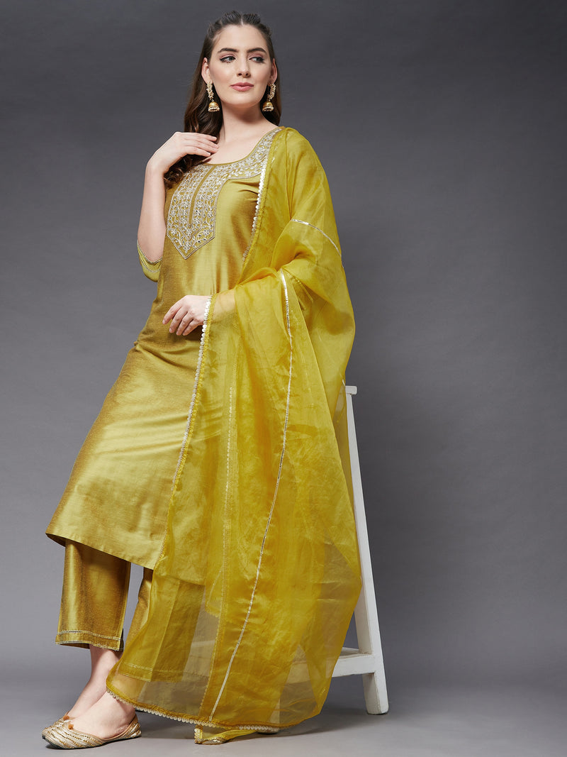 Gota Patti Embroidered Kurta With Pant And Duppata