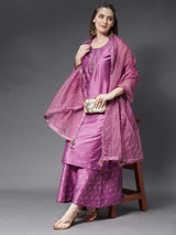 Embroidered Kurta With Pant And Dupatta