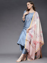 Off-White Checks Printed A-Line Kurta And Florla Printed Palazzo