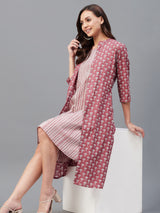 Mauve Color Print Tunic With Jacket Dress