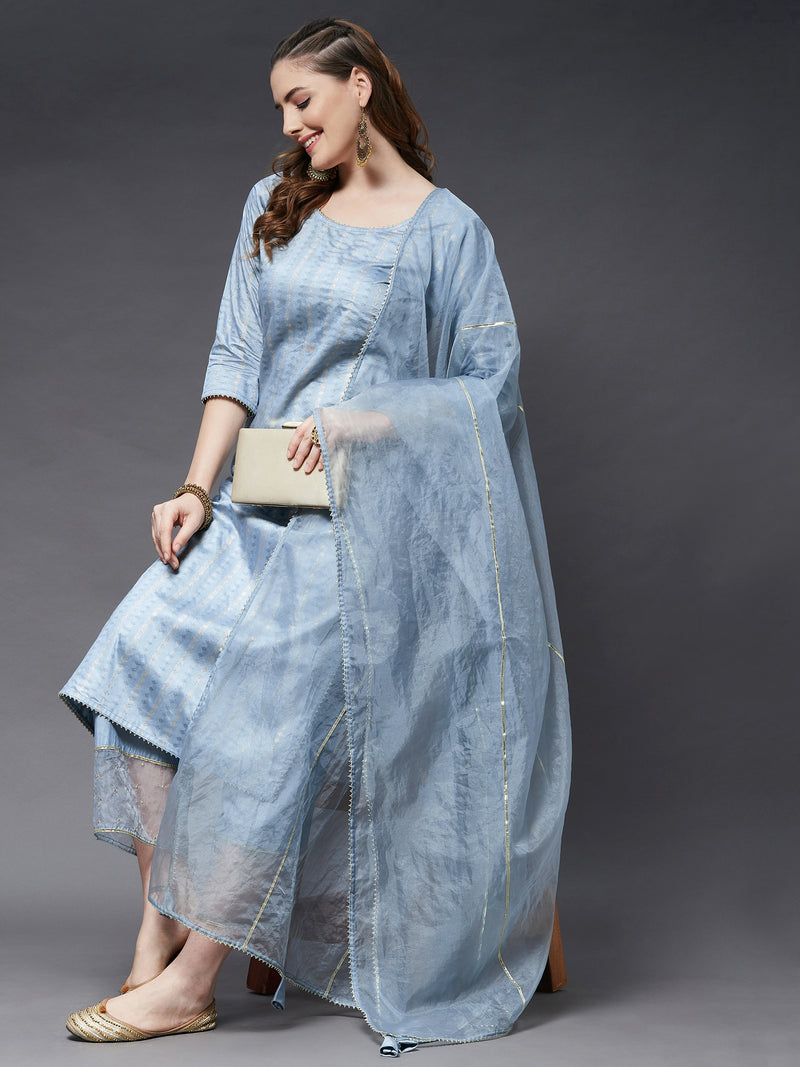 Self Work Kurta With Pant And Dupatta