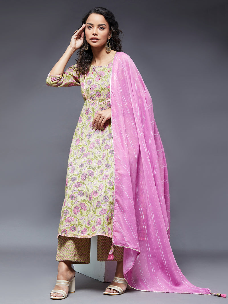 Yoke Panel Kurta With Trouser And Dupatta