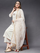 Embroidered Kurta With Pant And Dupatta