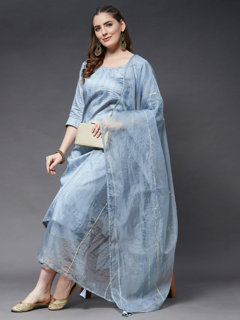 Self Work Kurta With Pant And Dupatta