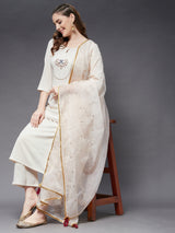 Embroidered Kurta With Pant And Dupatta