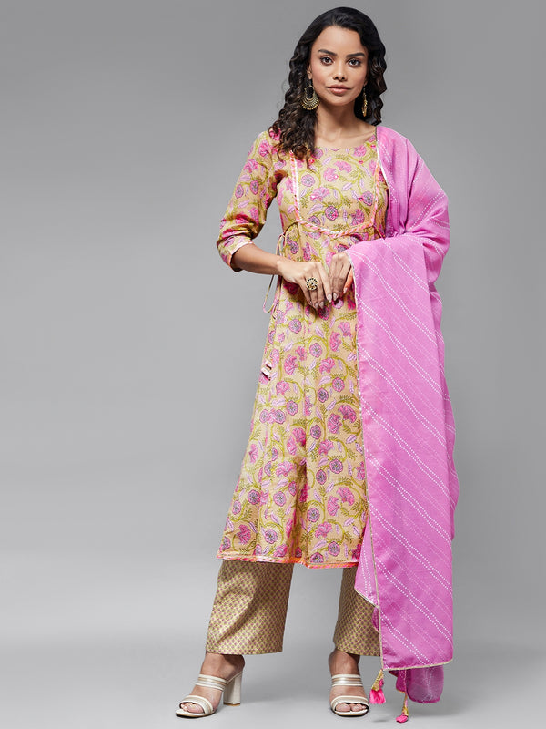 Yoke Panel Kurta With Trouser And Dupatta