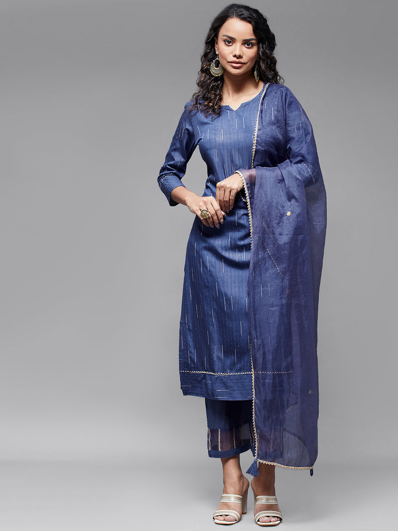 Straight kurta with embroidered trouser and dupatta