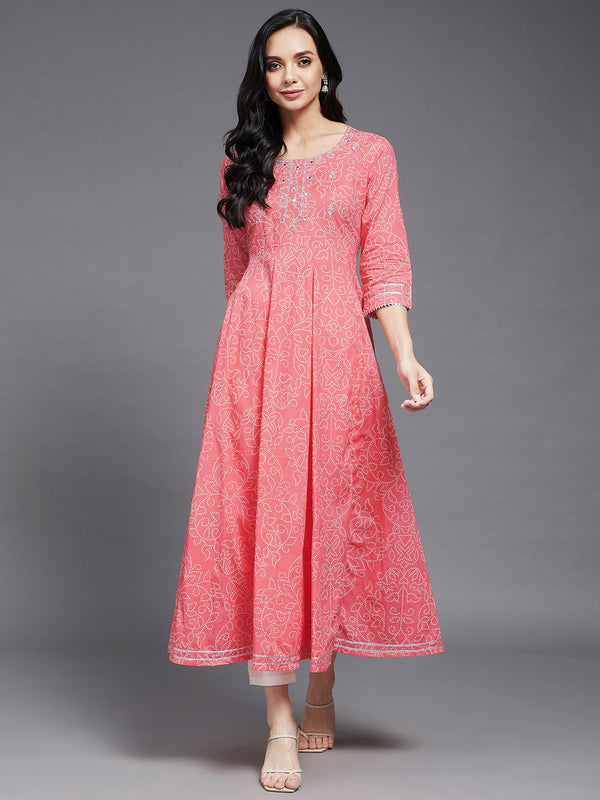 Pink Ethnic Printed Embroidered Anarkali Kurta