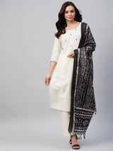 White Embroidered Side Slit Kurta Palazzo And Dupatta Set