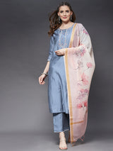 Off-White Checks Printed A-Line Kurta And Florla Printed Palazzo